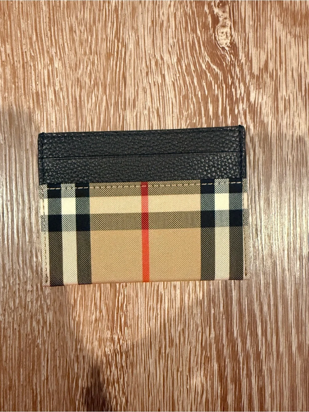 NEW Burberry Sandon vintage check black and plaid grain leather card holder